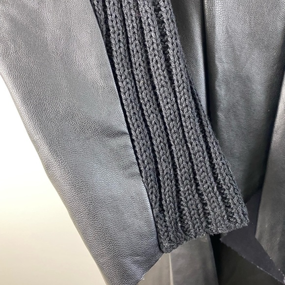 Melissa McCarthy Seven 7 Black Faux Leather Ribbed Knit Cardigan Sweater Small - Picture 14 of 16
